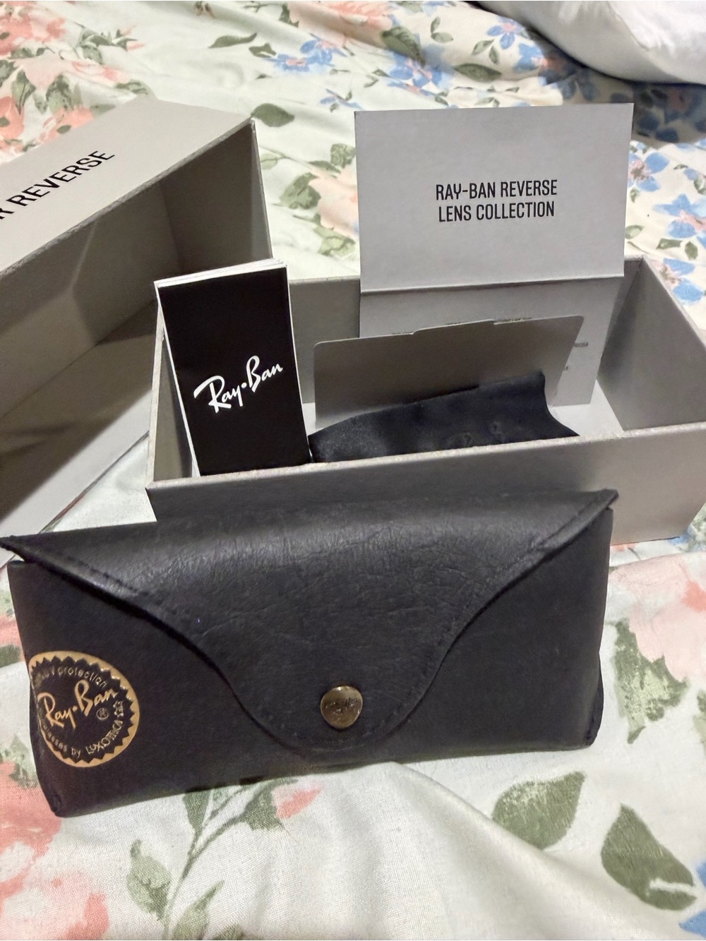 Ray-Ban Black Leather Sunglasses Case with Gold Snap